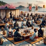 DALL·E 2023-11-12 17.37.52 - A photorealistic image of a Samurai-themed beer party on the beach. The scene shows a group of people, diverse in gender and ethnicity, dressed in tra.png